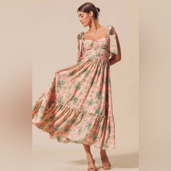 So Me Dresses & Skirts - NEW So Me Floral Maxi Dress Small Lace Petal Pink Flowy Tiered Lined Cottage